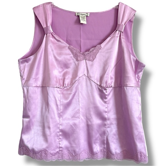 6 Degrees Y2K Satin Lace Camisole Blouse Tank Top Lavender Babydoll | Sz L - Picture 1 of 9